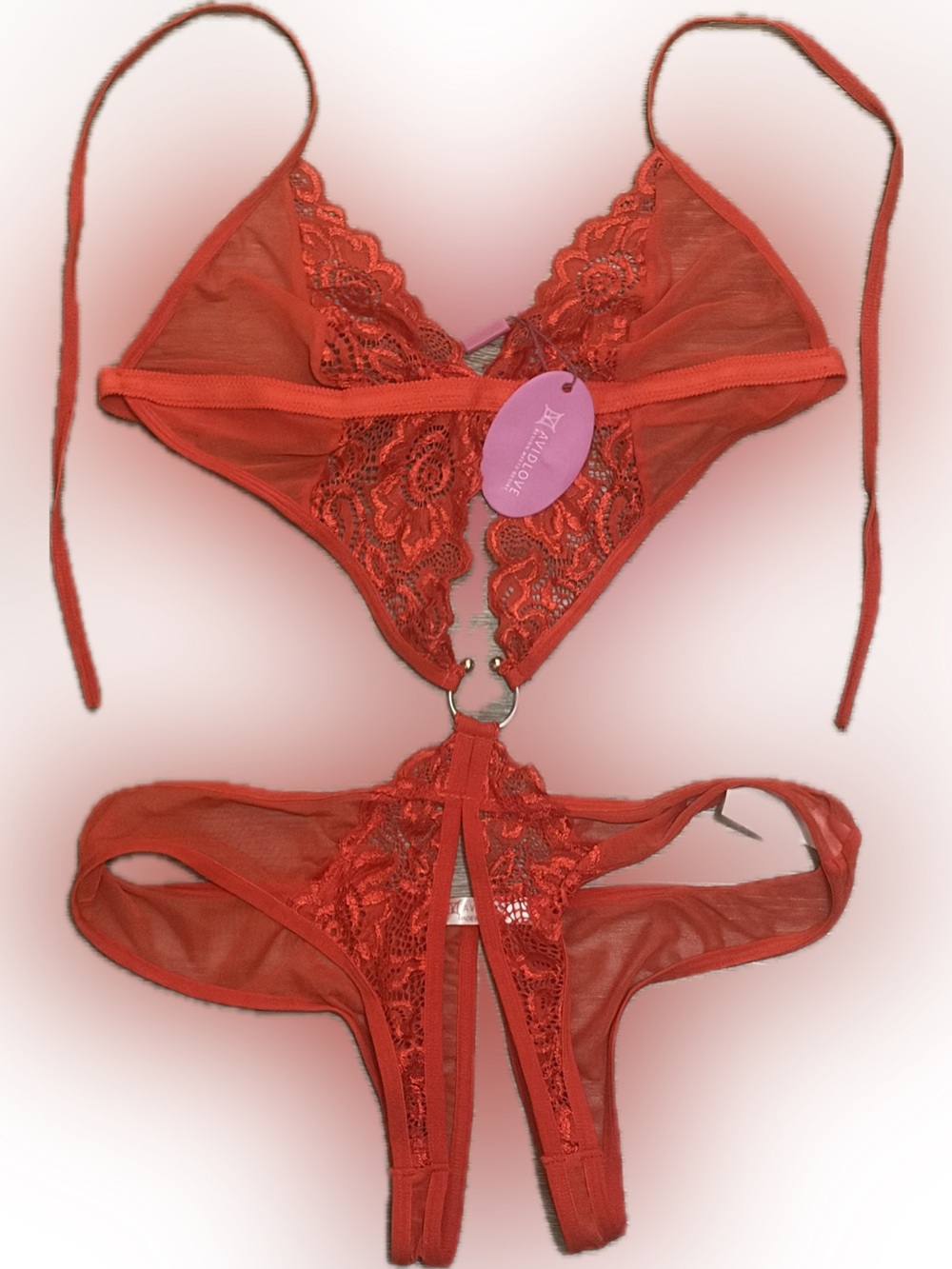 NWT Avidlove Sheer Lace One-Piece Teddy in Red